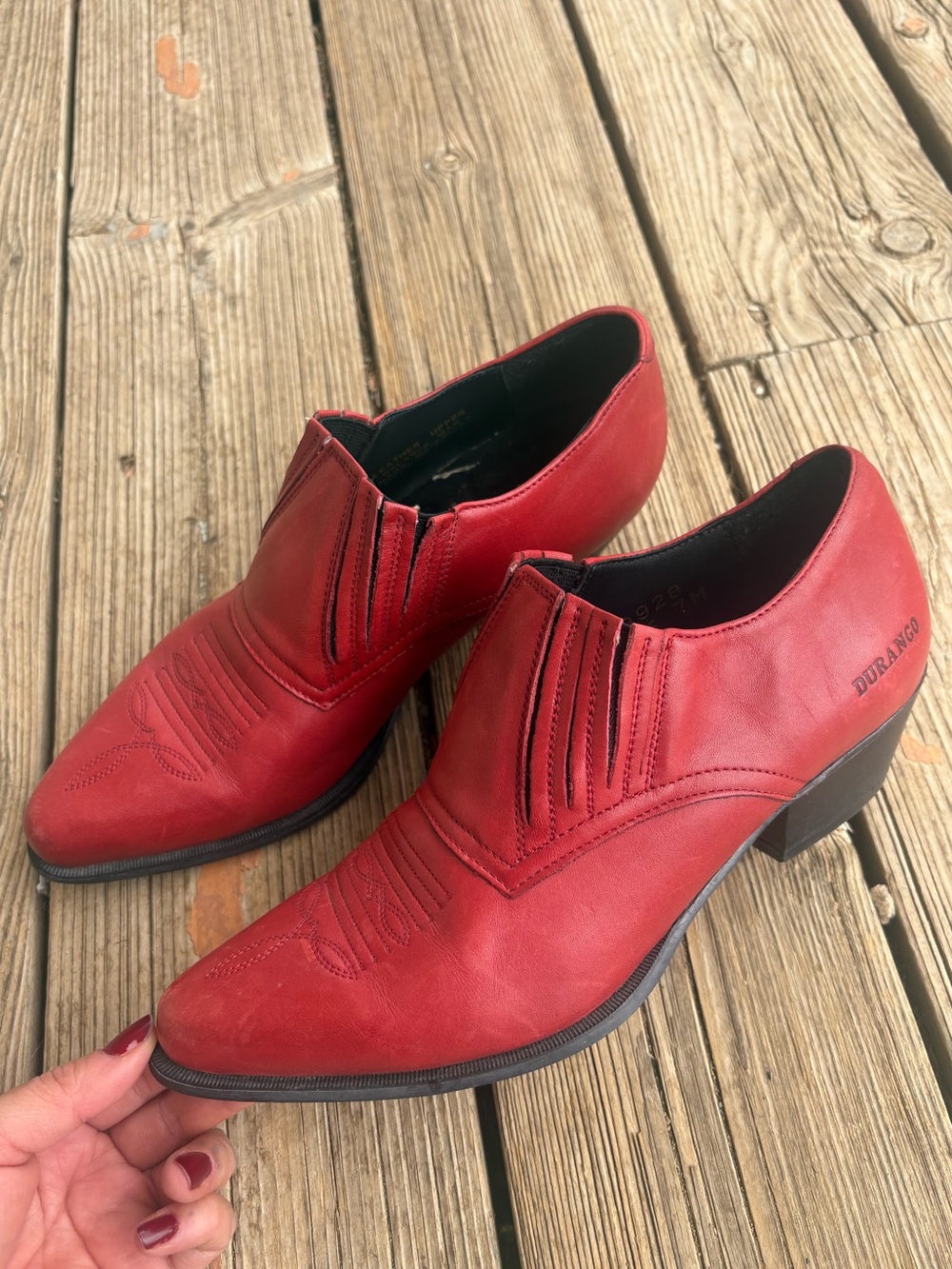 Vintage Durango Red Leather Western Slip-On Ankle Boots
